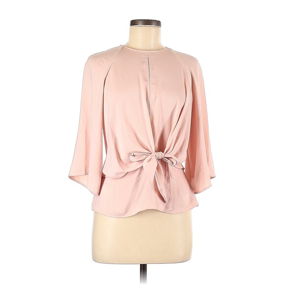 TOPSHOP Light Pink Keyhole Cut Out Open Back 3/4 Wide Sleeve Blouse Size 2 - Picture 1 of 11